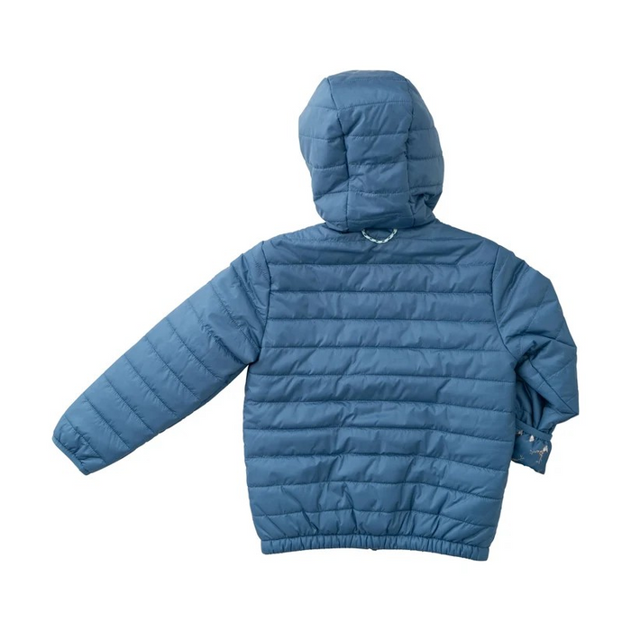 Boys Hooded Puffer Jacket from Prodoh in blue. This sporty layer combines warmth, comfort, and rugged durability. Designed to keep up with every move, it easily transitions from playground recess to weekend trail outdoor exploration.