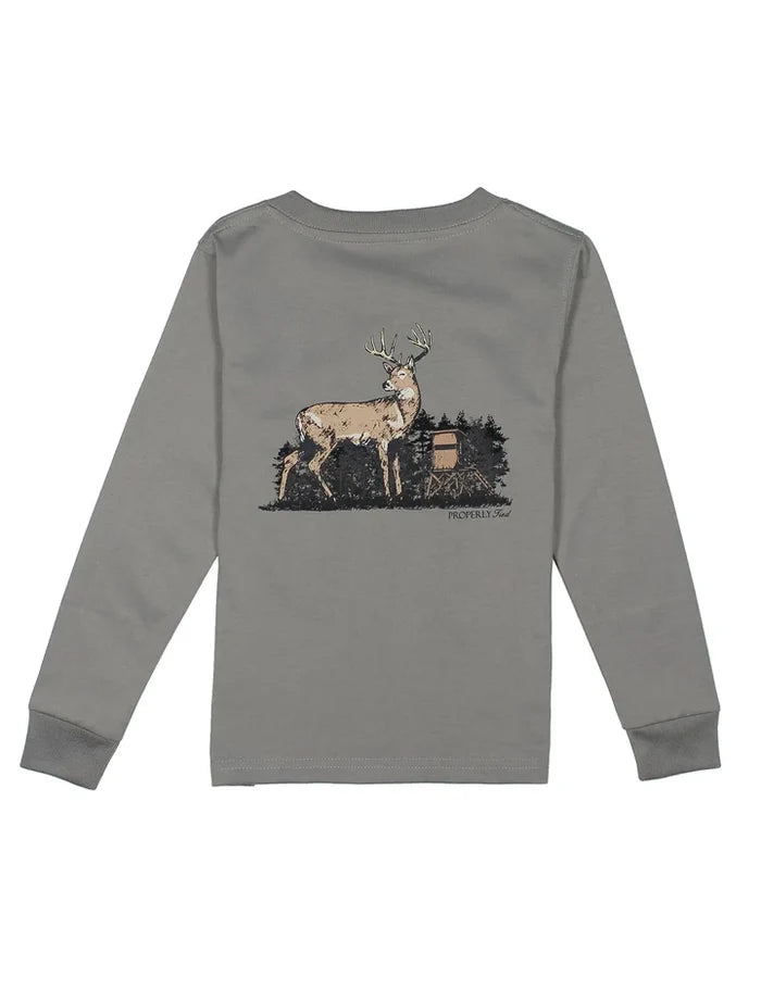 Properly Tied’s Boys Longsleeve Deer Season Tee blends soft, breathable 100% Pima cotton with a bold deer design that captures the spirit of the outdoors. Perfect for active boys, its cozy fit and playful pocket detail make every adventure comfortable and stylish.