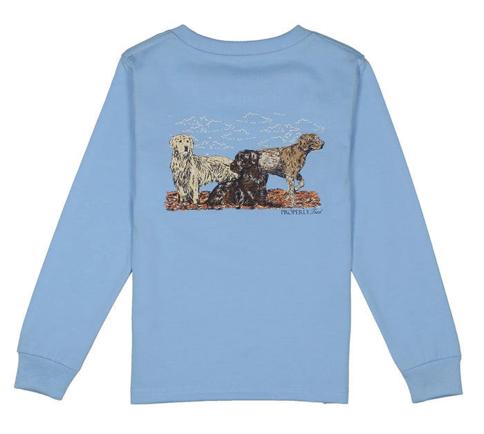 Properly Tied’s Boys Longsleeve Hunting Dogs Tee brings adventure to everyday wear. Crafted from soft, light blue Pima cotton, it’s gentle on skin while showcasing a striking hunting dogs design that inspires boldness and play for boys from toddler to tween.