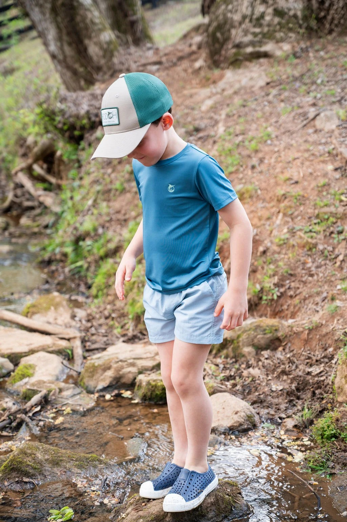 For your little angler, this PRODOH&nbsp;Boys' Pro Performance Short Sleeve T-shirt in Tapestry Blue with Fishing Lures&nbsp;will be your little bait and tackle expert's go to tee!&nbsp;

Sun-Safe Play-UPF 50+ protection shields sensitive skin during outdoor fun

90% Polyester 10% Lycra Moisture-wicking, quick-dry fabric that keeps them dry from backyard to bleachers