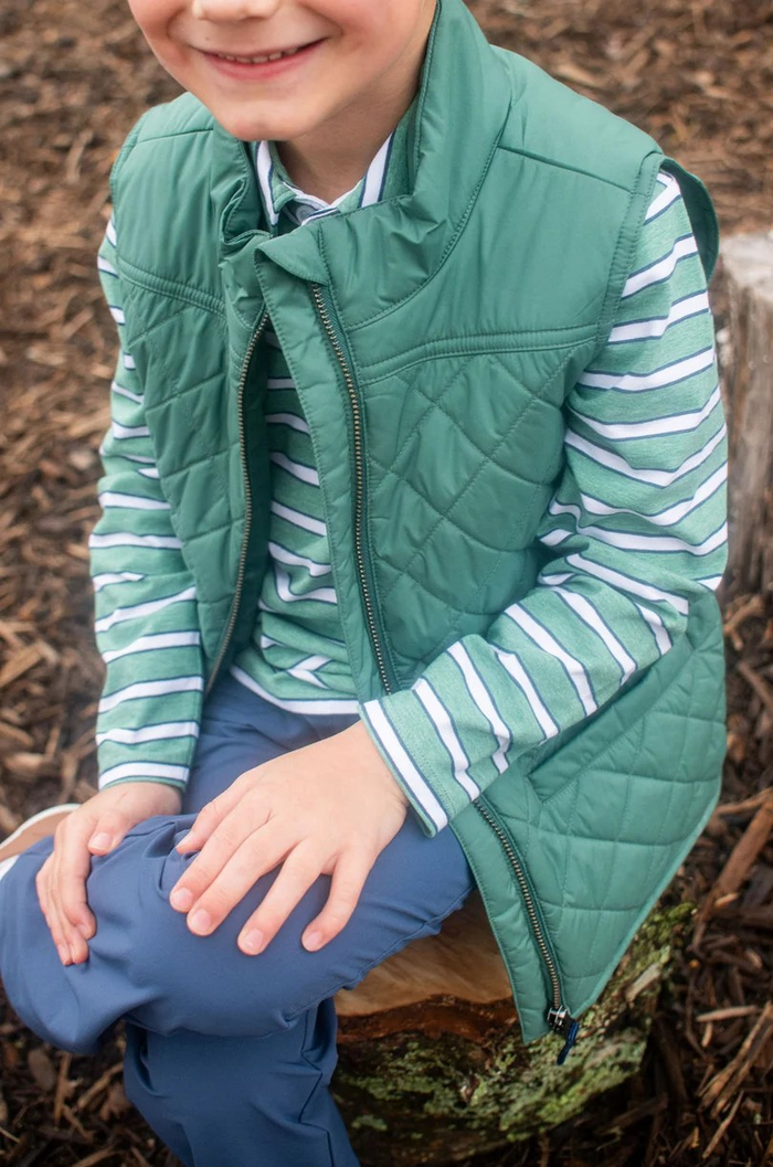 Boys Quilted Vest in Smoke Pine Green