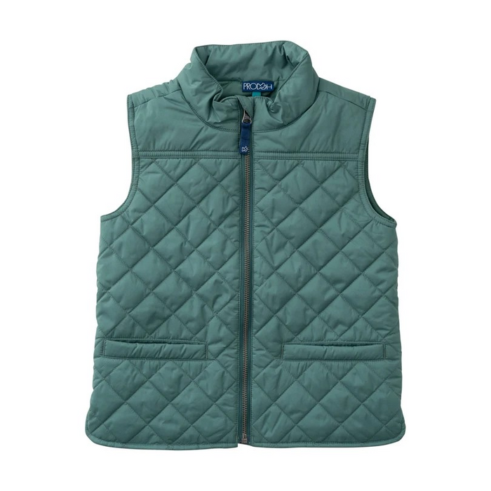 Boys Quilted Vest in Smoke Pine Green