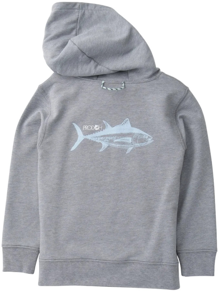 Lightweight hoodie sweatshirt featuring a striking fish graphic on the back. Crafted in Night Owl Heather, a soft light gray that pairs effortlessly with everyday wear. Perfect for layering on cool days or wearing solo for casual comfort. By Prodoh.