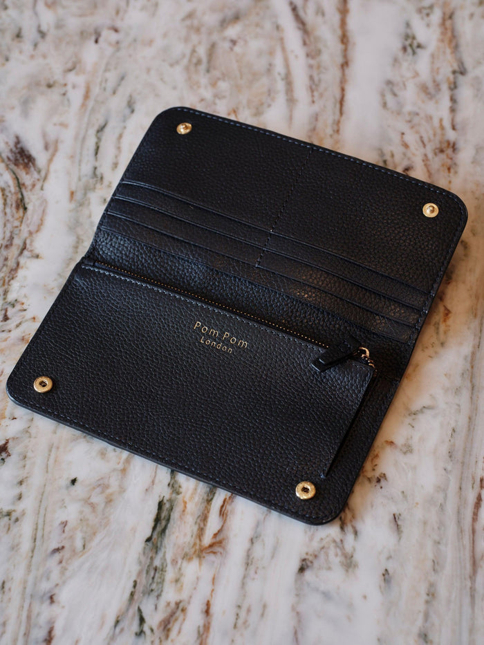 Chelsea Flat Wallet Navy - Large-Pom Pom London