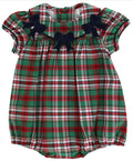 Bailey Boys’ Christmas Plaid Girls Bubble celebrates timeless holiday charm with its classic plaid and adorable navy bows. This short-sleeved bubble dress creates a cozy, elegant look for your little one, perfectly paired with white socks and a cardigan to make holiday moments unforgettable.