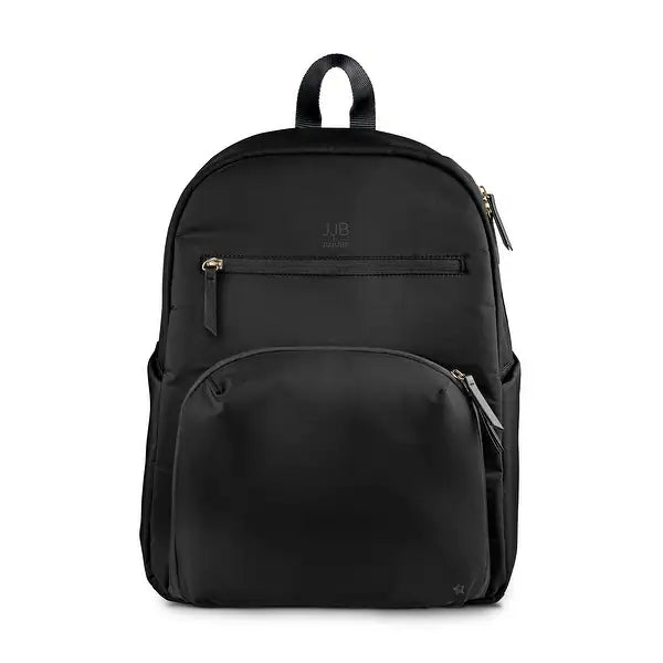Parent life just got easier with the Deluxe Backpack from JJB by JuJuBe. This backpack's front-pocket changing station stores diapers and wipes and includes a washable changing pad with integrated pillow—everything you need to make diaper changing quick and easy wherever you are. Feeding is simple with the insulated bottle pocket that holds any sized bottle, and additional storage compartments keep everything in its place and easy to find.
