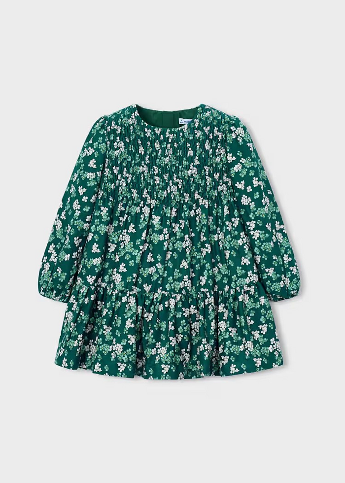 Girls Floral Tiered Velvet Dress