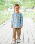 Ignite your little angler’s passion with Jellybean’s Hook and Tackle Thomas Pants Set! The fishing-themed shirt sparks adventure, while the cozy brown pants keep him comfy during every outdoor escapade. Perfect for fall fun, this set inspires joy in every moment spent exploring nature!