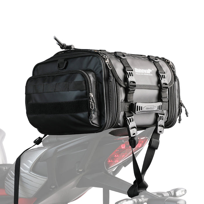 Rhinowalk MT4026 19–26L expandable motorcycle tail bag installed