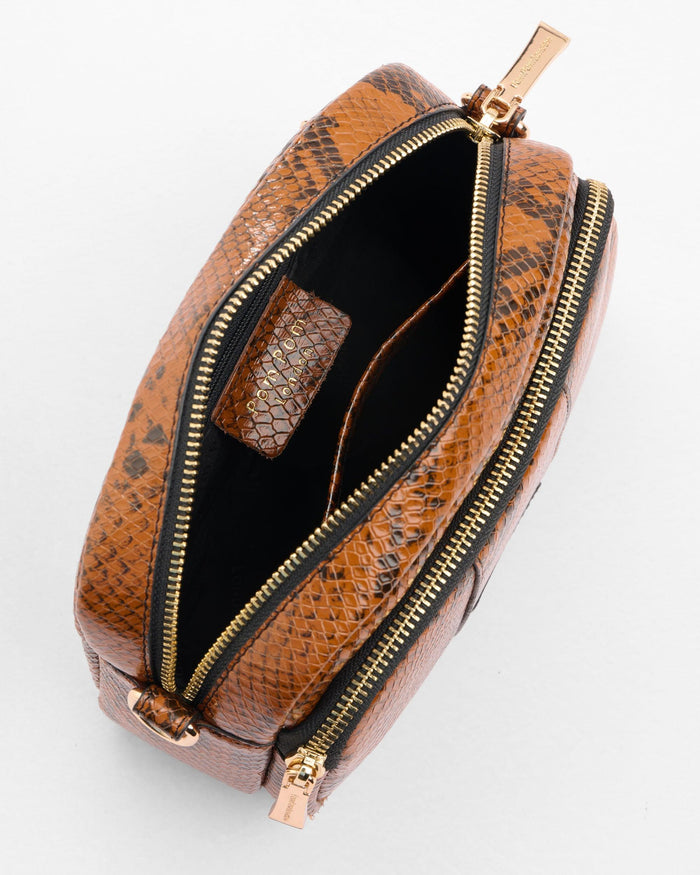 Original Bag Snake Effect Brown & Accessories-Pom Pom London
