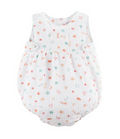 Soft muslin bubble perfect for warm weather play. This infant boy's style features a charming summer coastal print with shells and fish on a crisp white background. Thoughtful details include striped piping trim, convenient side tabs for easy dressing, and an adorable front pocket. Breathable fabric keeps little ones comfortable all season long.