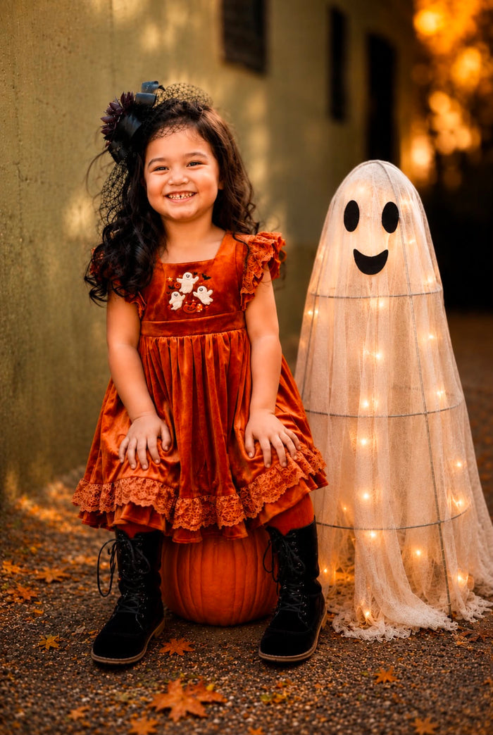 "Scarlett's Pumpkin Patch" Velvet Pinafore *PRE-ORDER