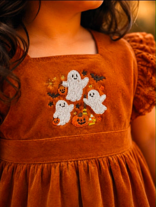 "Scarlett's Pumpkin Patch" Velvet Pinafore *PRE-ORDER