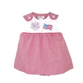 Your little lady will be ready for the 4th of July picnics, parades or fireworks with this adorable American Flag embroidered outfit!&nbsp;This sleeveless bubble comes with an overlay attached skirt design in a red gingham check fabric with embroidered fireworks and flag design on the front that is perfect for celebrating!&nbsp;

Made with a cotton-poly blend fabric that is light weight and easy to care for - just machine wash and tumble dry.&nbsp;