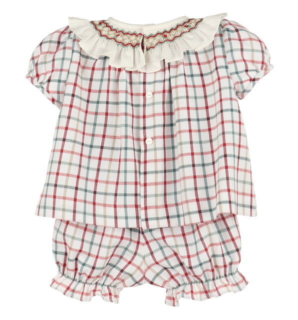Dress your little one in timeless charm with the Tattersall Smocked Float &amp; Diaper Set from Luli &amp; Me. Featuring a delicate smocked, ruffle collar and cozy fall plaid, this set combines classic style with comfort, making it ideal for any autumn occasion. Perfectly designed for infant girls, it ensures she looks adorable while staying comfortable throughout the day.